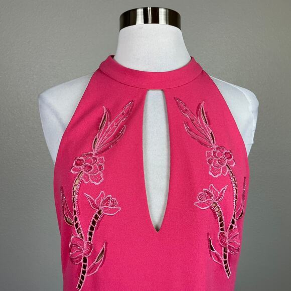 Aidan Mattox Beaded Cut Out Midi Sheath Cocktail Dress Coral Pink Size 6 - Picture 8 of 11